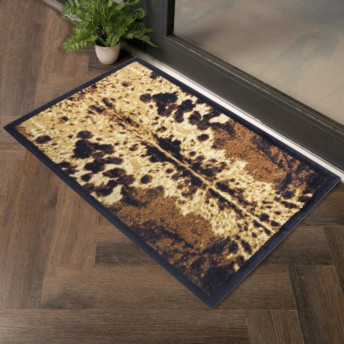 Tribes GC_YLS4008 Southwest Area Rug tan, beige and black with navy border on Tampa Home & Garden Store