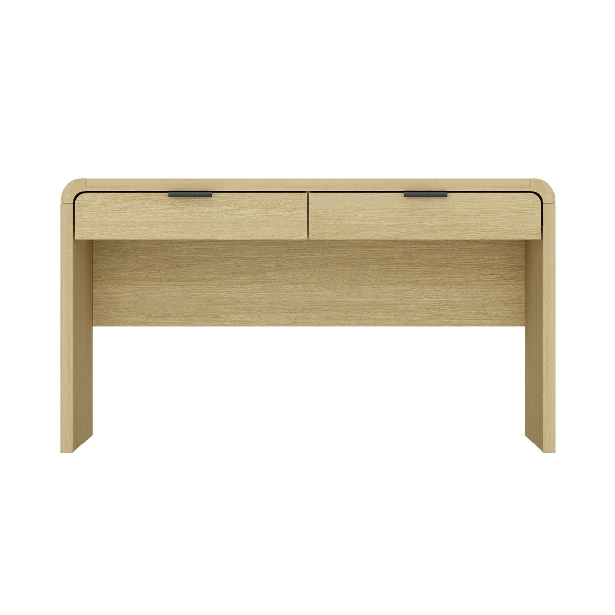 Oak Office Desk with 2 Drawers, Grace Collection, light finish, rounded corners, black handles on Tampa Home & Garden Store