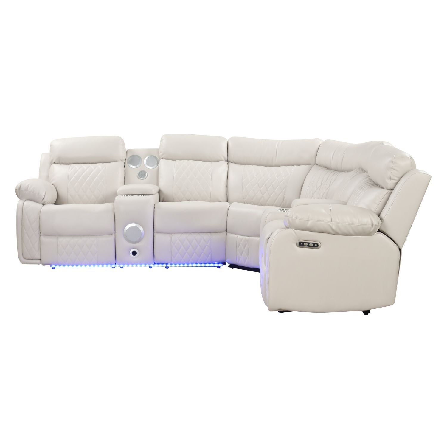 Lacrosse Power Reclining Sectional Sofa cream leather with console by HouseOfZazla on Tampa Home & Garden Store