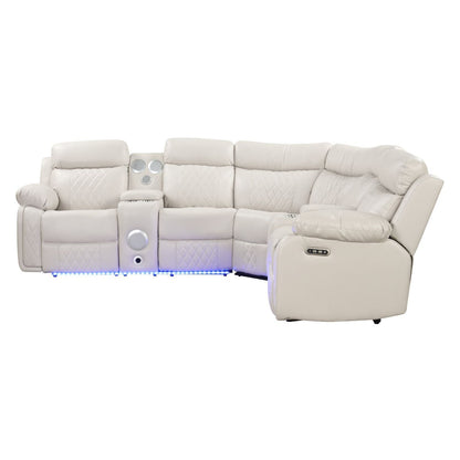 Lacrosse Power Reclining Sectional Sofa cream leather with console by HouseOfZazla on Tampa Home & Garden Store