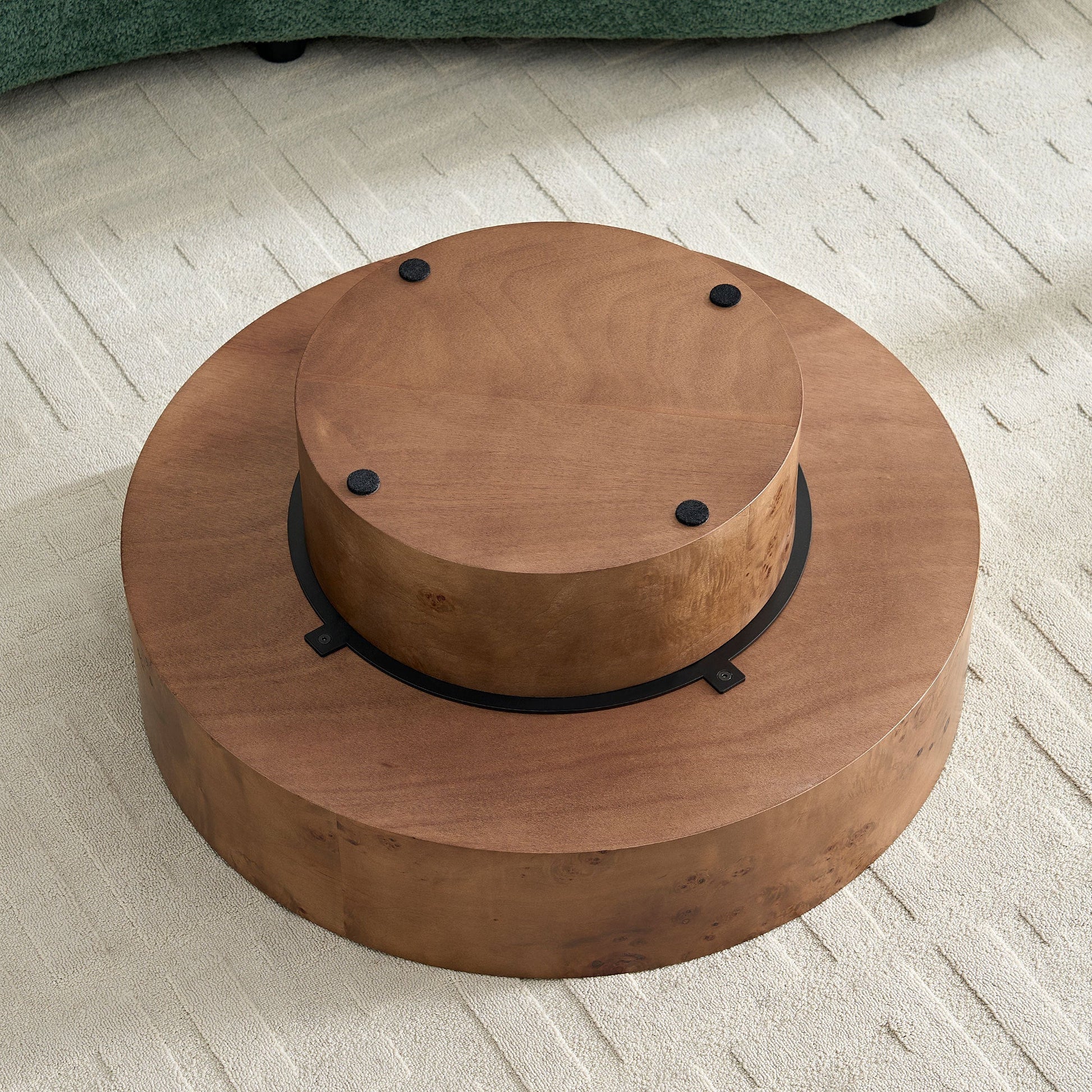 Burl wood veneer round coffee tables nesting set of 2 by HouseOfZazla on Tampa Home & Garden Store
