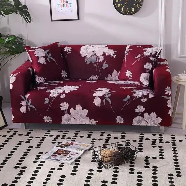 All-inclusive sofa cover universal burgundy floral with two cushions FLIPSTYLEZLLC on Tampa Home & Garden Store