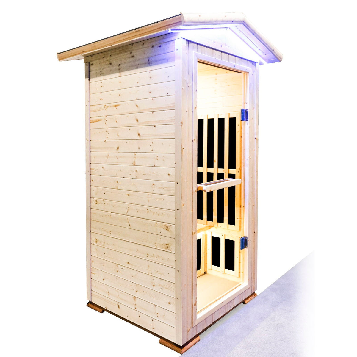 Single person spruce infrared sauna with Bluetooth audio in natural finish by HouseOfZazla on Tampa Home & Garden Store