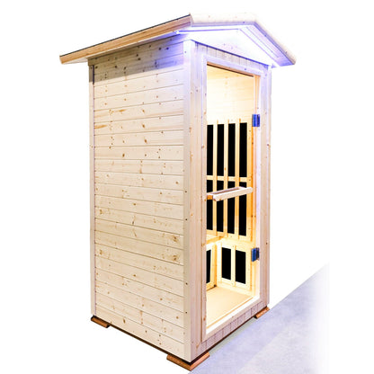 Single person spruce infrared sauna with Bluetooth audio in natural finish by HouseOfZazla on Tampa Home & Garden Store