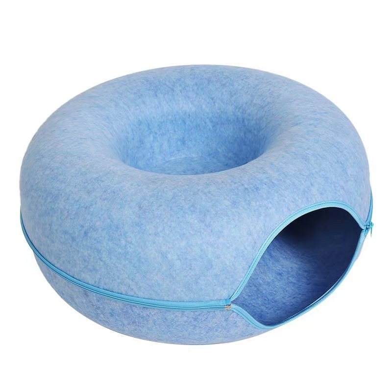 Donut Cat Tunnel Bed blue felt with zippered entrance Sell My Stuff on Tampa Home & Garden Store