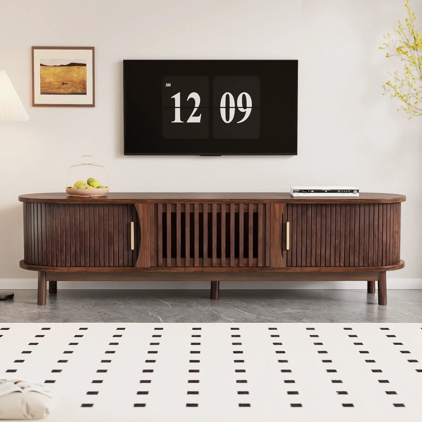 Wood TV Stand With Storage and Sliding Doors