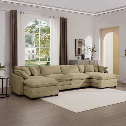 Modern oversized modular cushion sofa with ottoman 2-piece beige fabric, deep seating, low back on Tampa Home & Garden Store