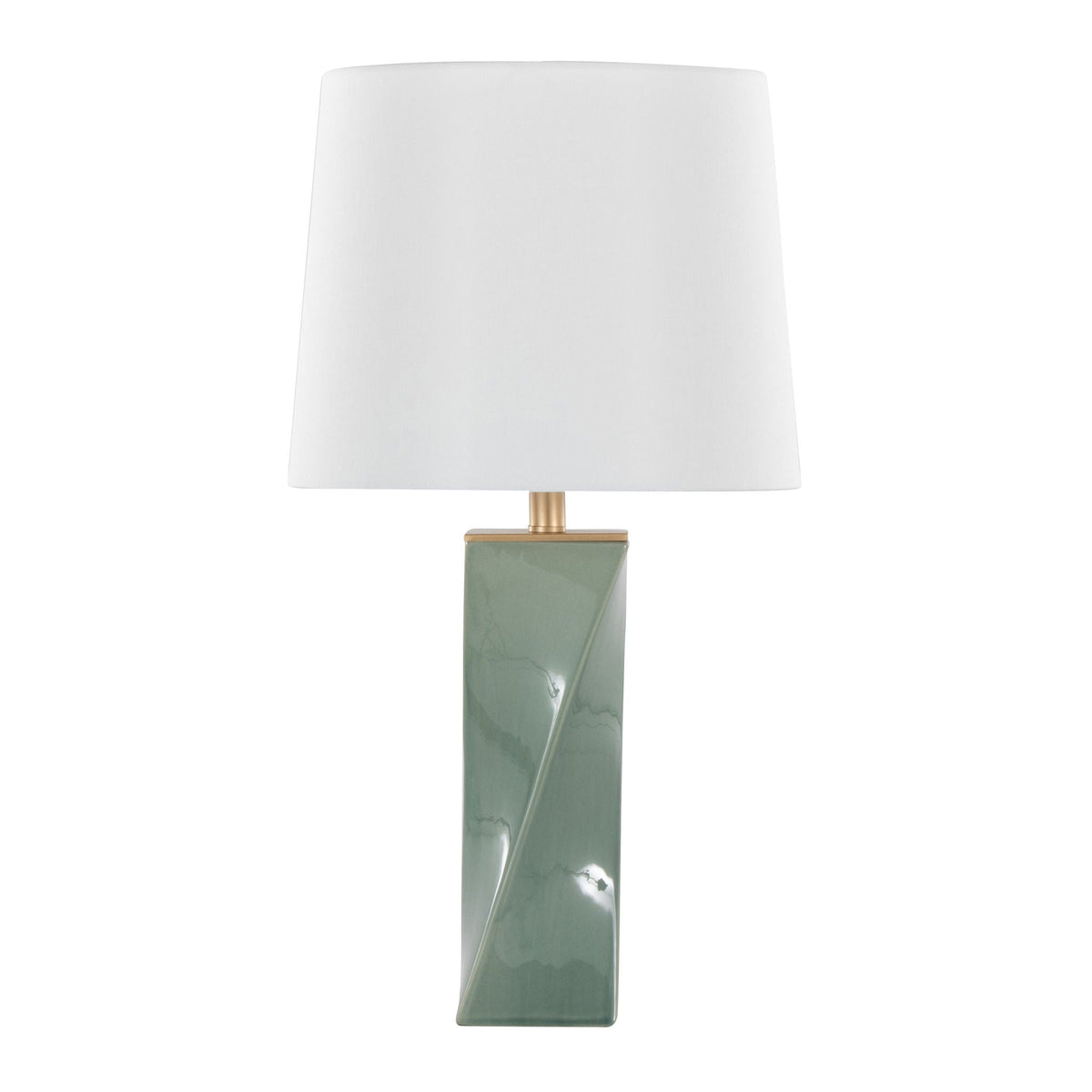 Curvo square table lamp by HouseOfZazla with white shade and green ceramic stem on Tampa Home & Garden Store