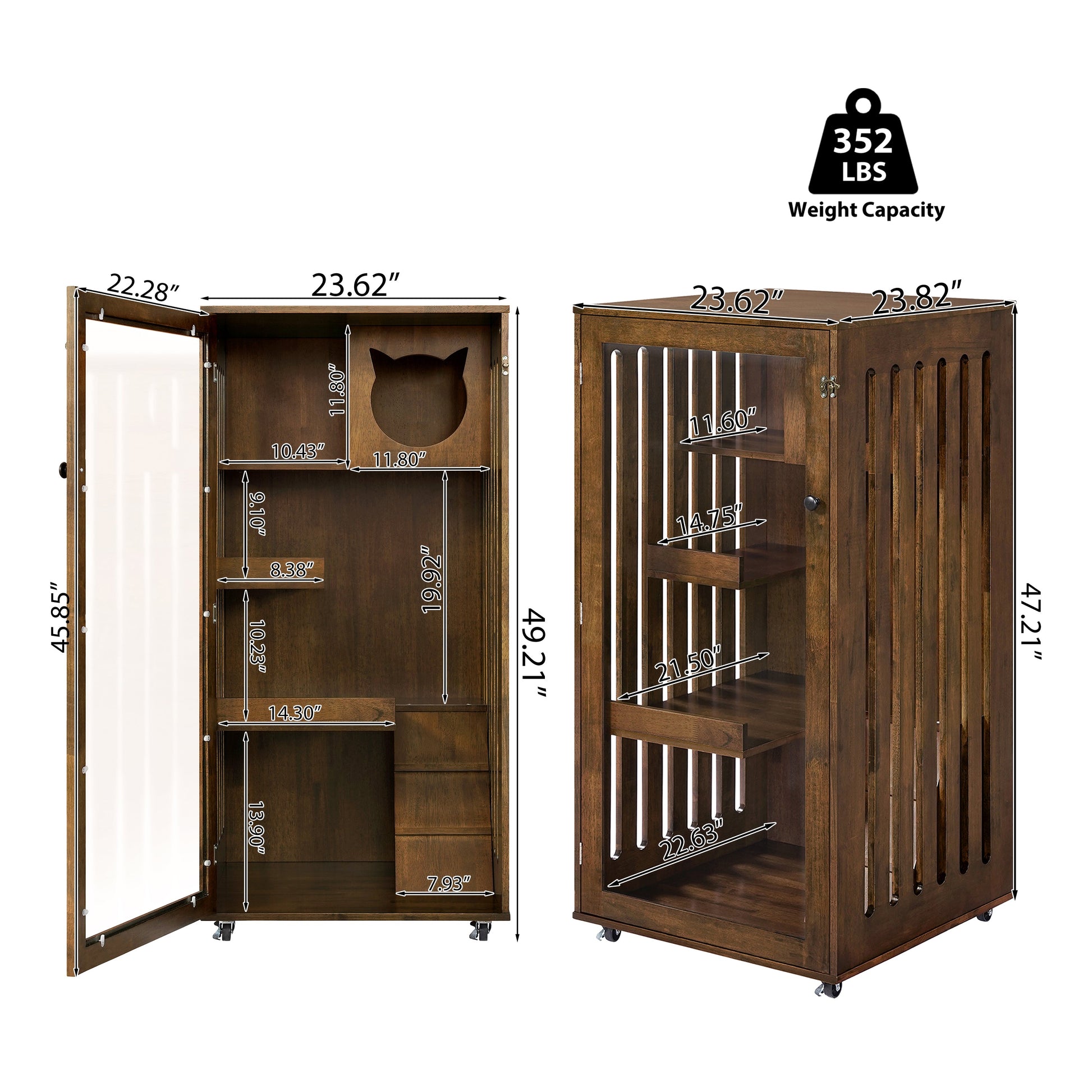 Basia Indoor Rubber Wood Cat Cabinet by HouseOfZazla; cat silhouette cutout, dark wood finish on Tampa Home & Garden Store