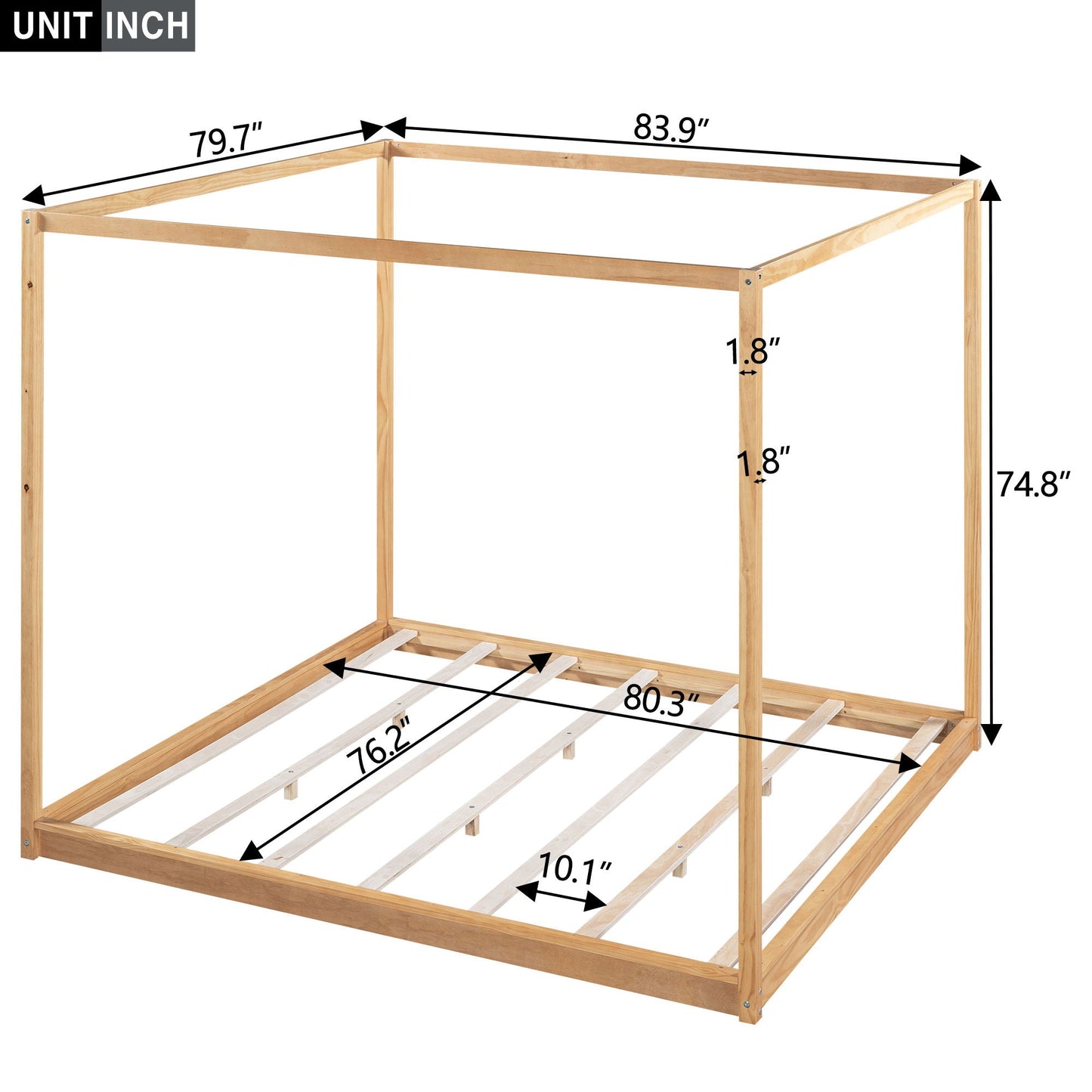 Wood Canopy Platform Bed with Airflow Slats by HouseOfZazla in natural wood finish on Tampa Home & Garden Store