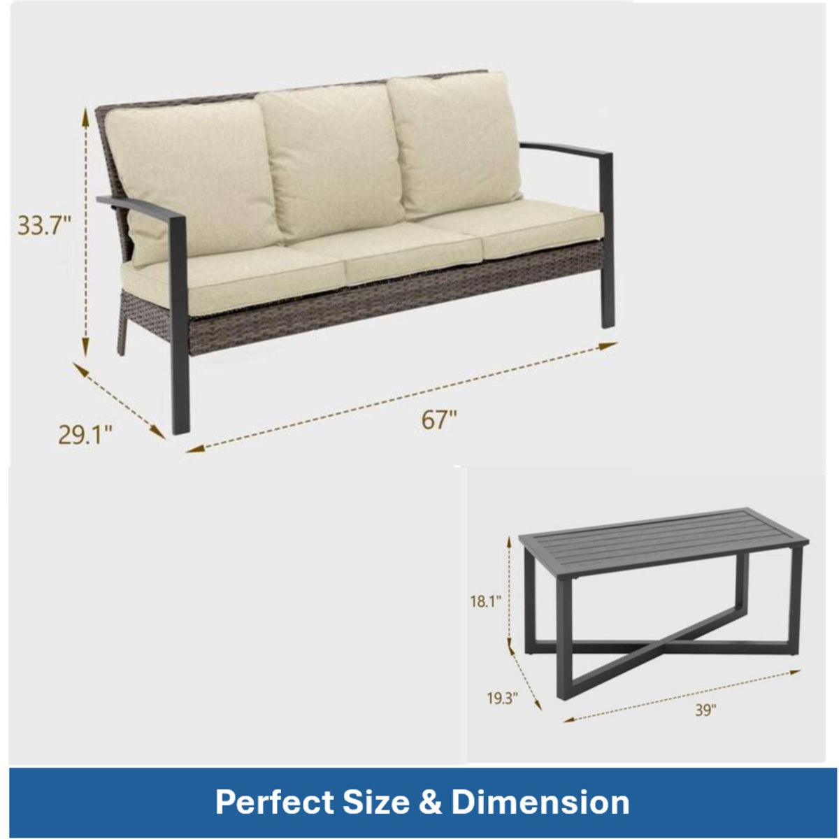 2 Piece Outdoor Patio Set with Cushions & Coffee Table beige cushions HouseOfZazla on Tampa Home & Garden Store