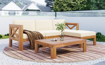 Acacia Wood Outdoor Patio Sectional Sofa Set