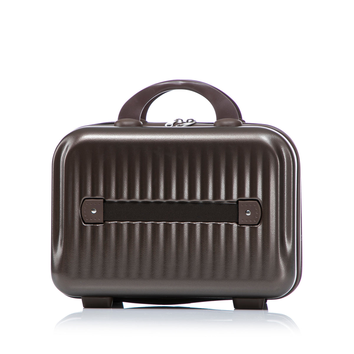 Brown ABS spinner luggage with ribbed exterior and curved top handle on Tampa Home & Garden Store