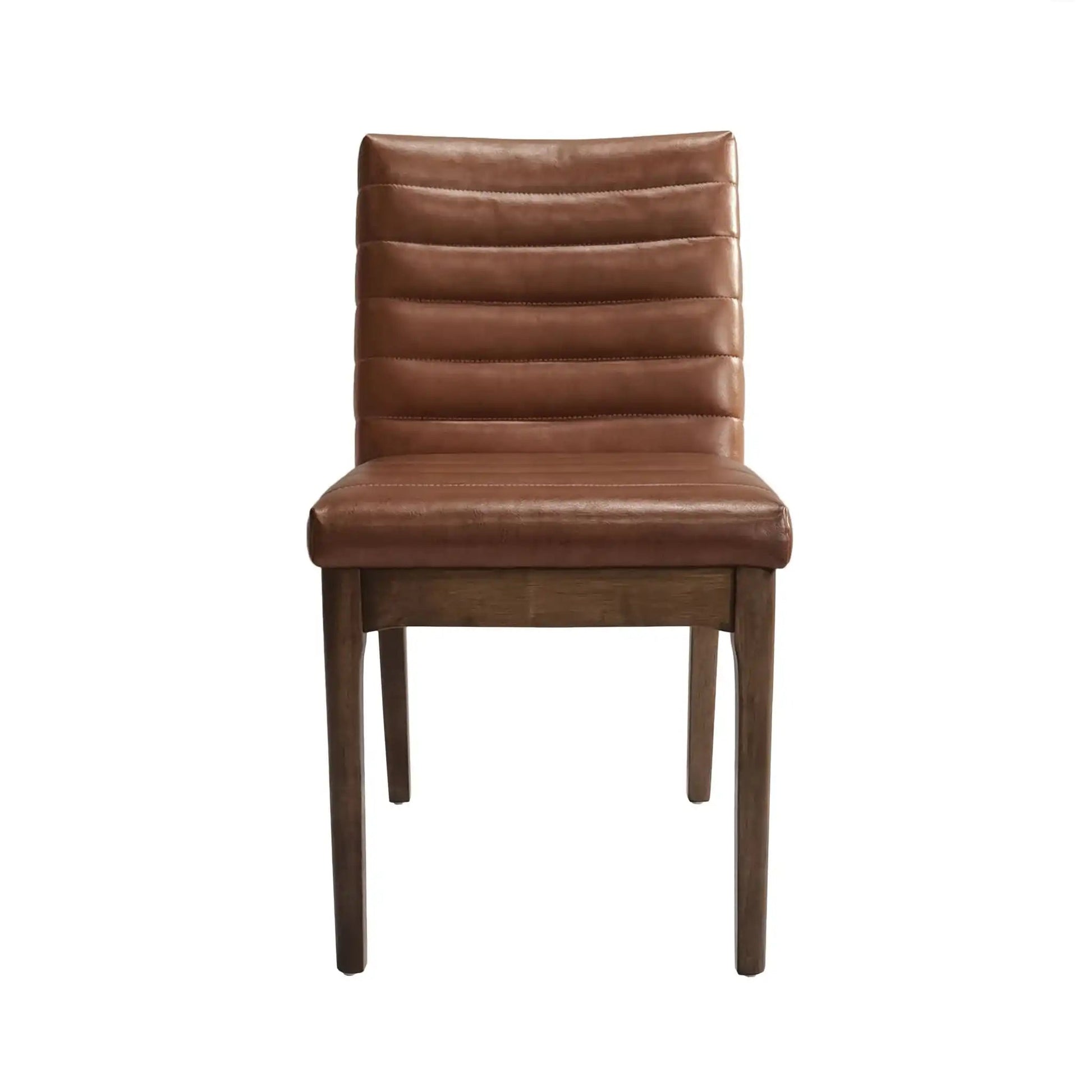 Upholstered dining chair brown leather with padded back and horizontal channels wooden legs on Tampa Home & Garden Store