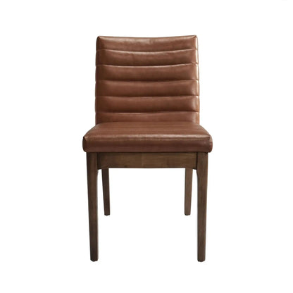 Upholstered dining chair brown leather with padded back and horizontal channels wooden legs on Tampa Home & Garden Store