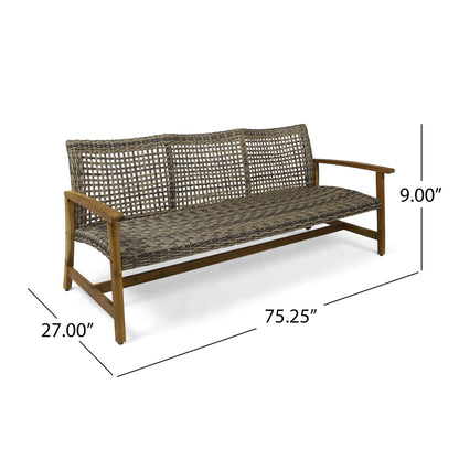 Outdoor 3 Seater Sofa with gray rattan cover, wicker design and wood frame by HouseOfZazla on Tampa Home & Garden Store