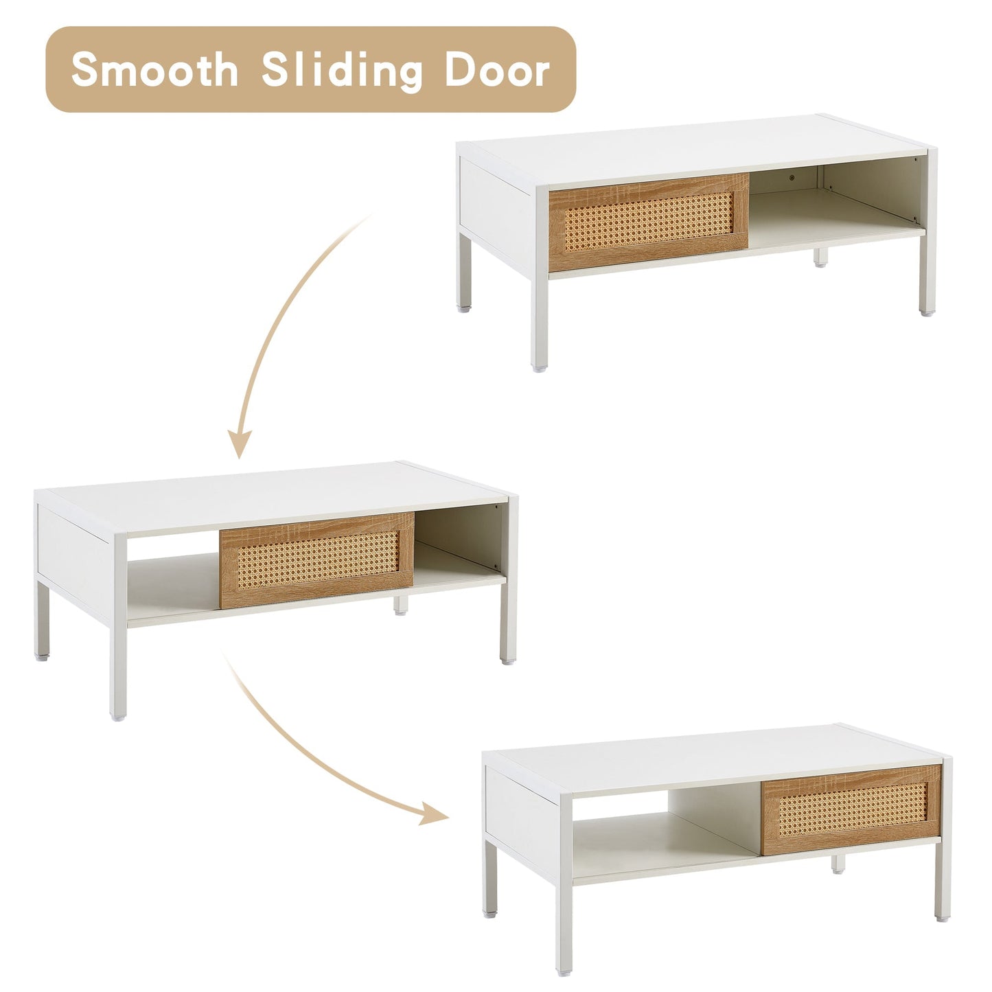 Modern Rattan Coffee Table with Sliding Door white finish cane panel pair by HouseOfZazla on Tampa Home & Garden Store