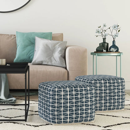 Noreen Upholstered Square Pouf Hand Woven Dark