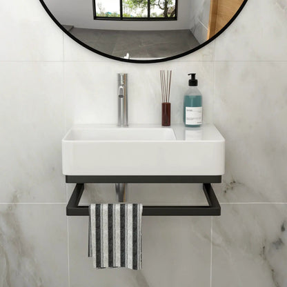 Wall Mount Sink Towel Bar Faucet Hole White