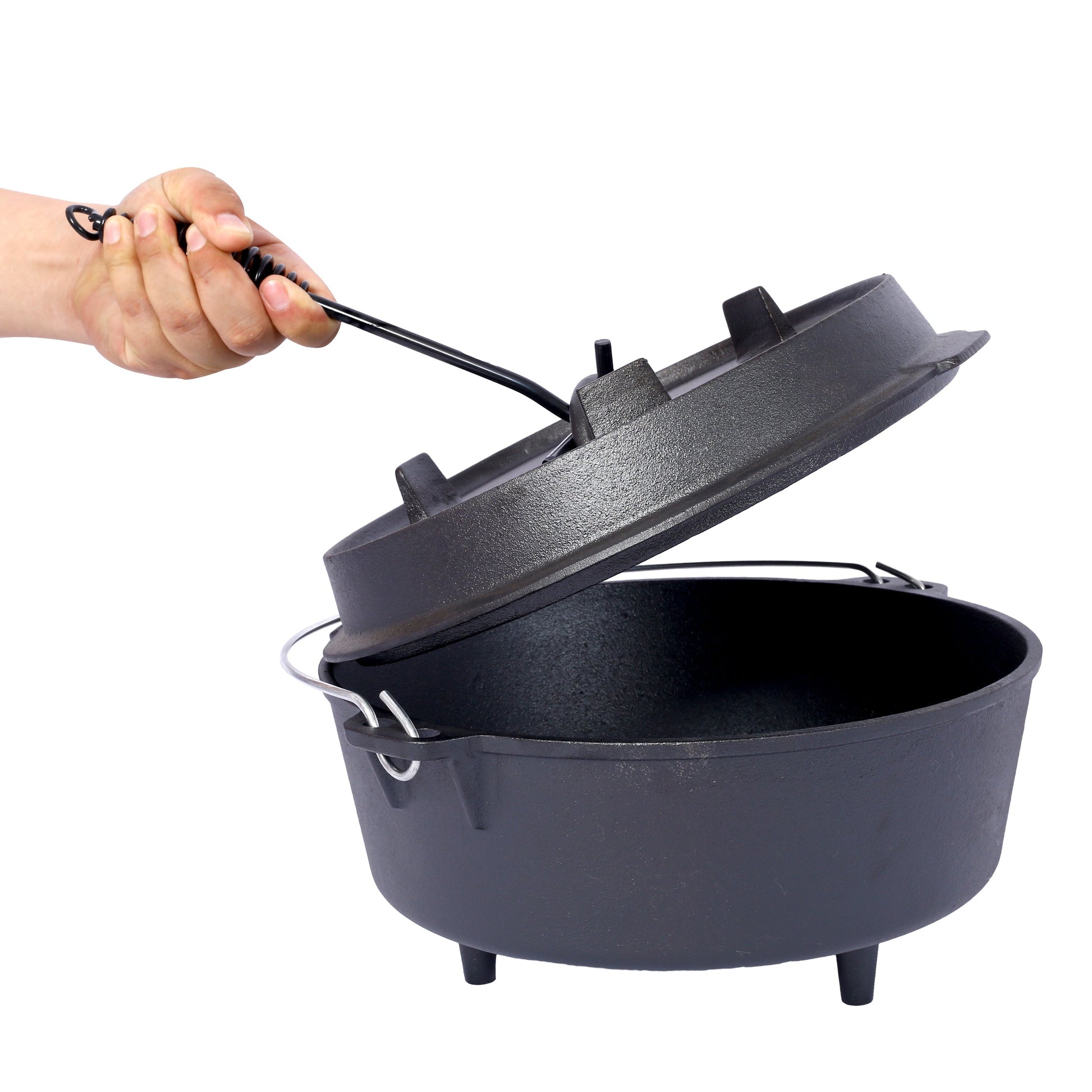HouseOfZazla pre-seasoned cast iron dutch oven with skillet lid, black finish on Tampa Home & Garden Store