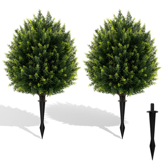 24 Inches Artificial Cypress Topiary Ball Tree Set with Ground Spike-Green - Tampa Home & Garden Store