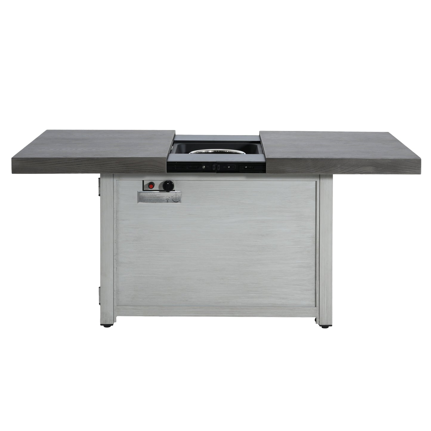 Extendable rectangle aluminum alloy fire pit table, 50,000 BTU, dark top with center burner on Tampa Home & Garden Store
