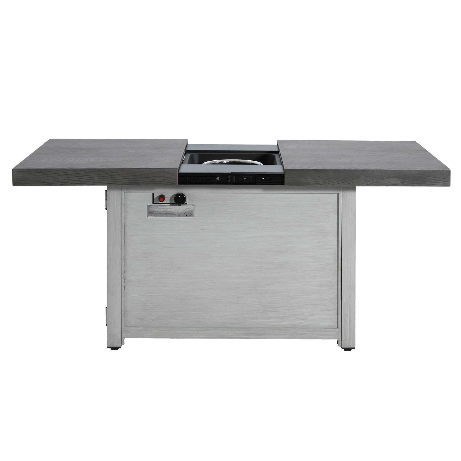 Extendable rectangle aluminum alloy fire pit table, 50,000 BTU, dark top with center burner on Tampa Home & Garden Store