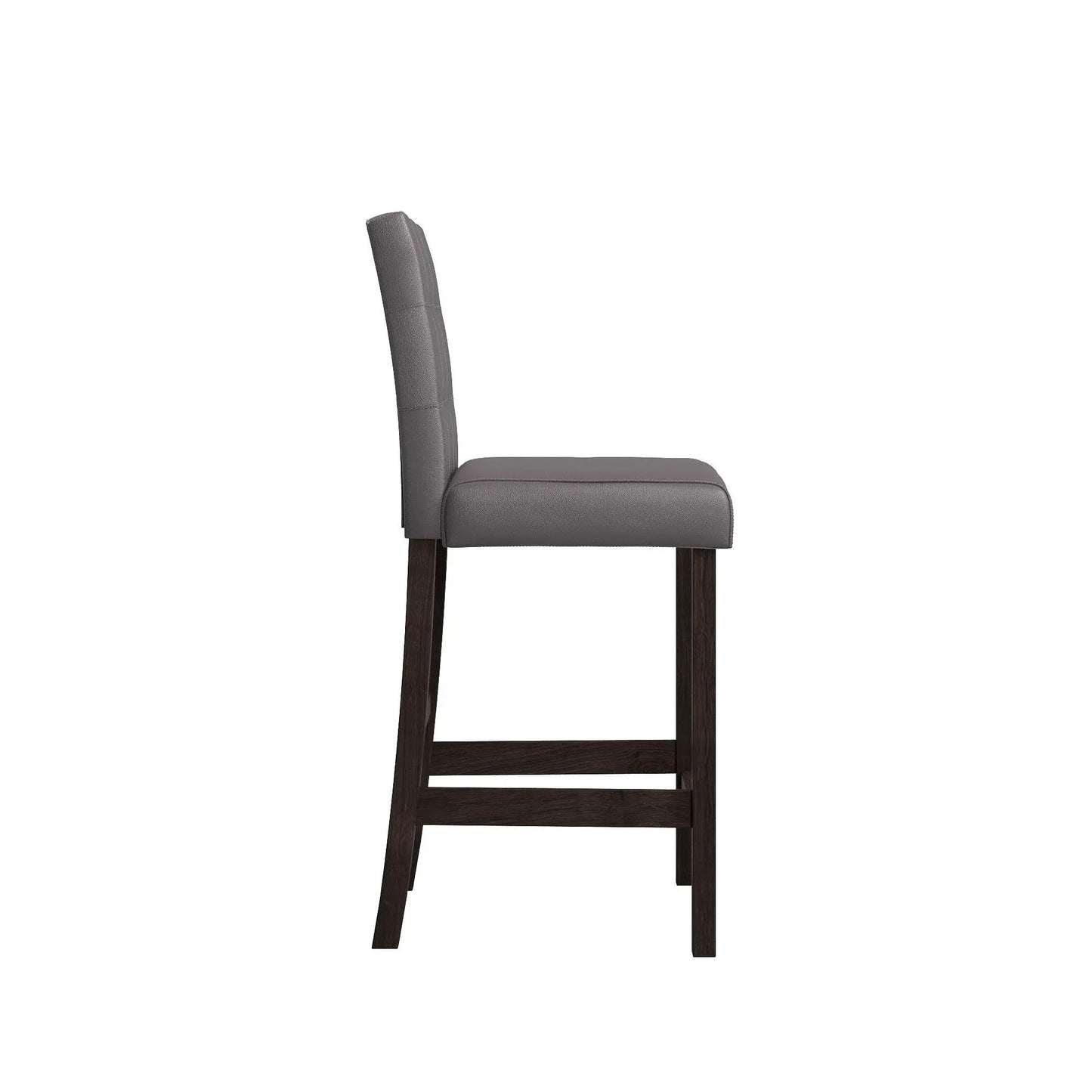 Leon bar stool with espresso wooden legs and gray upholstered seat and back on Tampa Home & Garden Store