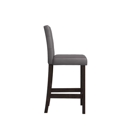 Espresso bar stool with gray faux leather upholstery and solid wood legs on Tampa Home & Garden Store