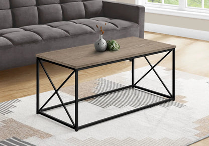 Rectangular coffee table with wood top and black metal frame; vase and succulent (2) on Tampa Home & Garden Store