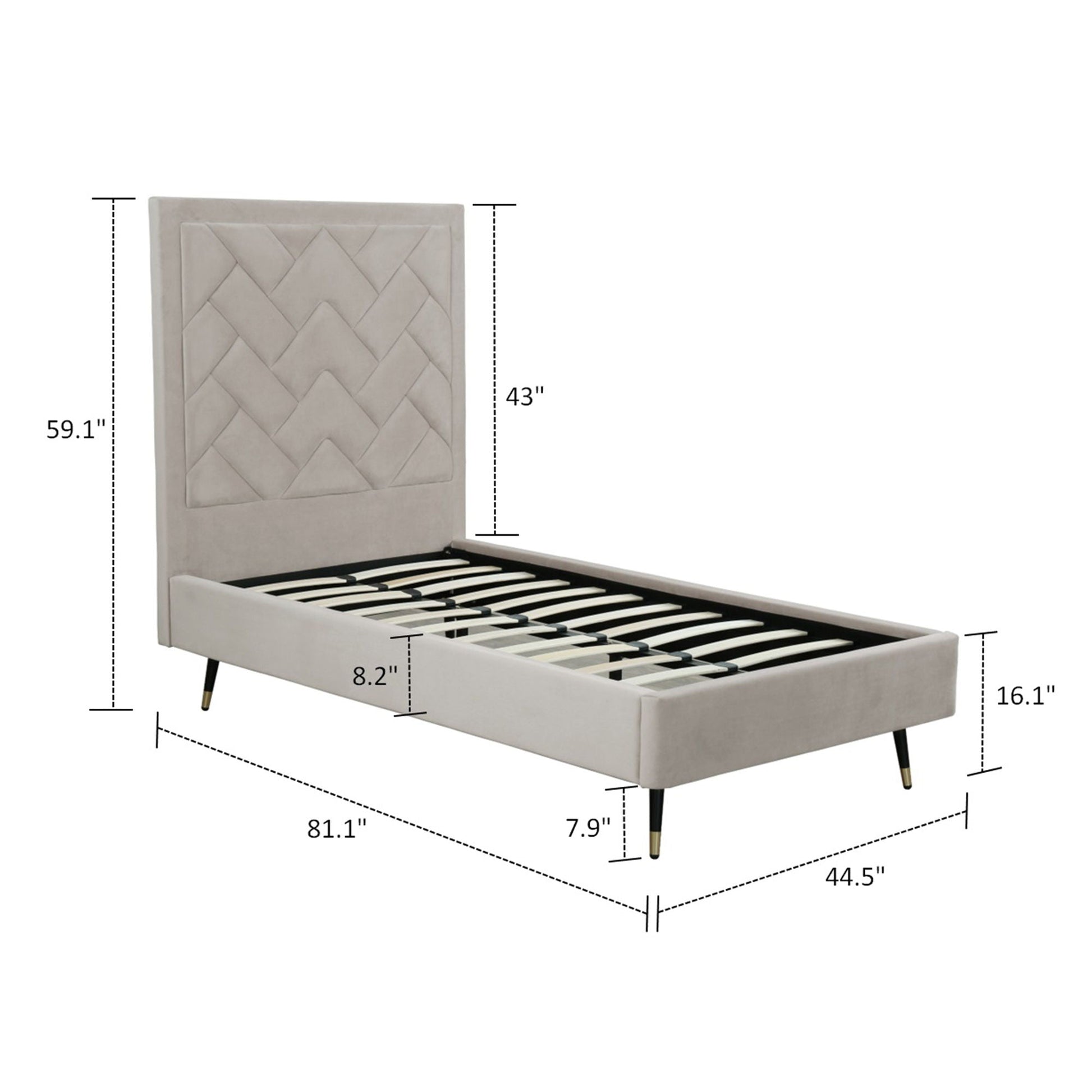 Crosby upholstered bed with tufted gray headboard and slats by HouseOfZazla on Tampa Home & Garden Store