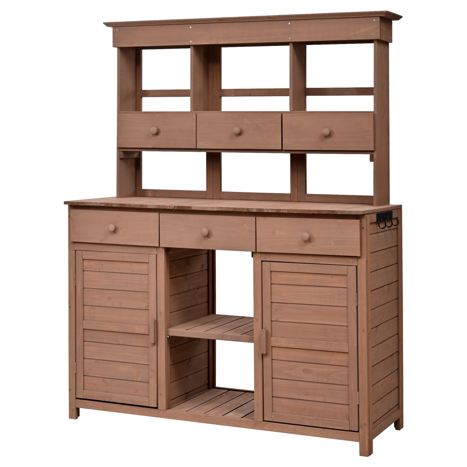 Topmax 65.7'' garden potting bench with hutch brown wood workstation with drawers on Tampa Home & Garden Store