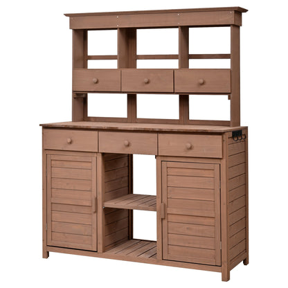Topmax 65.7'' garden potting bench with hutch brown wood workstation with drawers on Tampa Home & Garden Store
