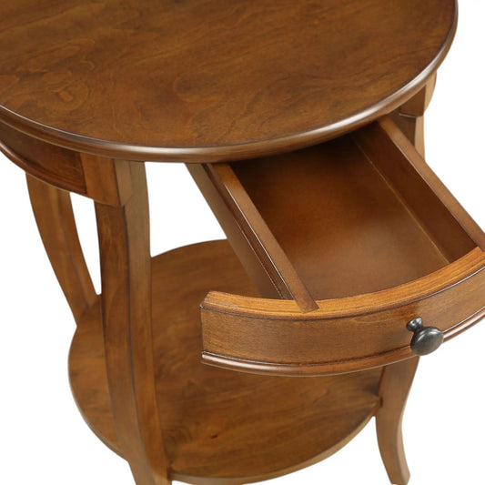 Alysa Walnut Accent Table round top with curved legs and shelving by Unique Piece Furniture on Tampa Home & Garden Store