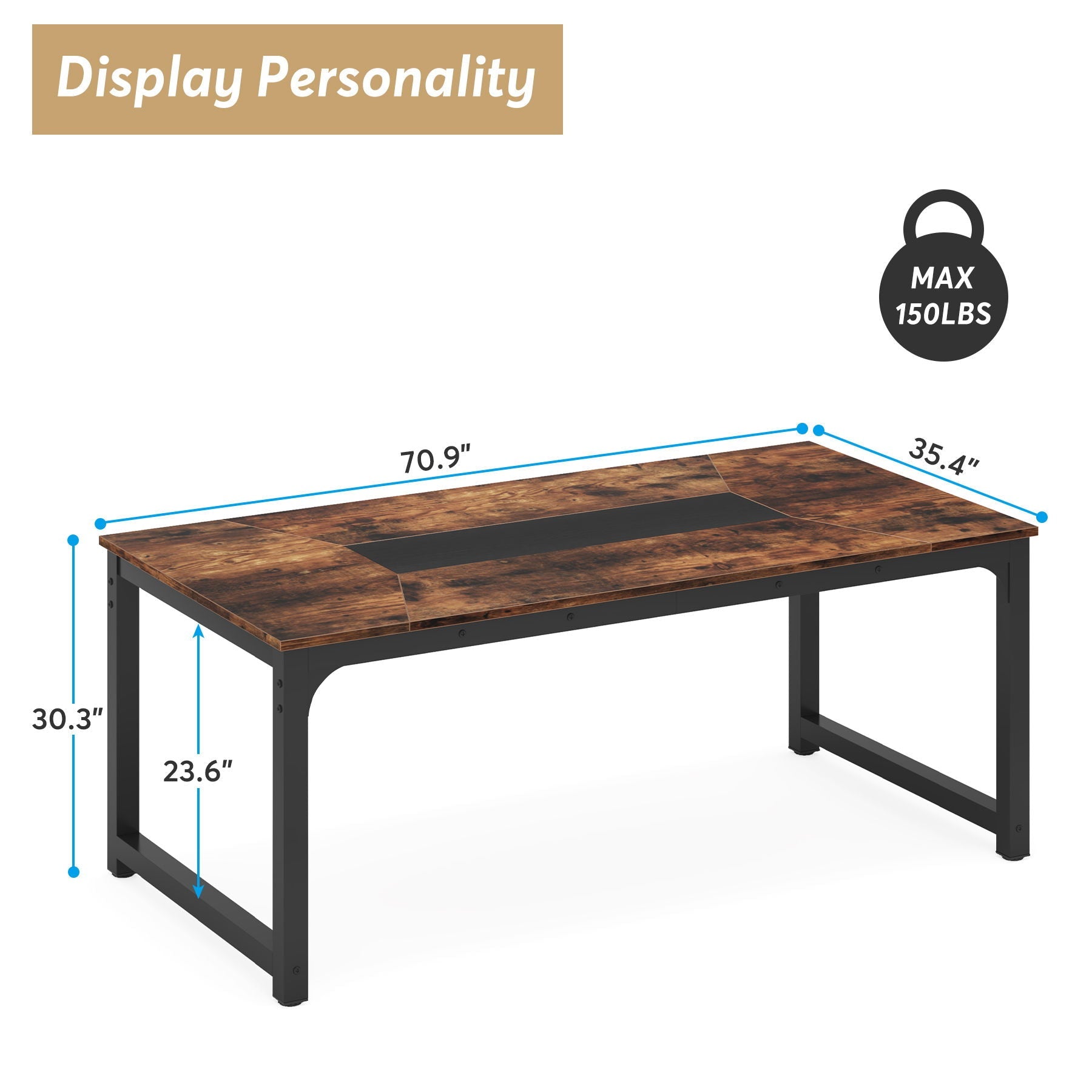 Rectangular dining table with brown wood tabletop and black metal frame by HouseOfZazla on Tampa Home & Garden Store
