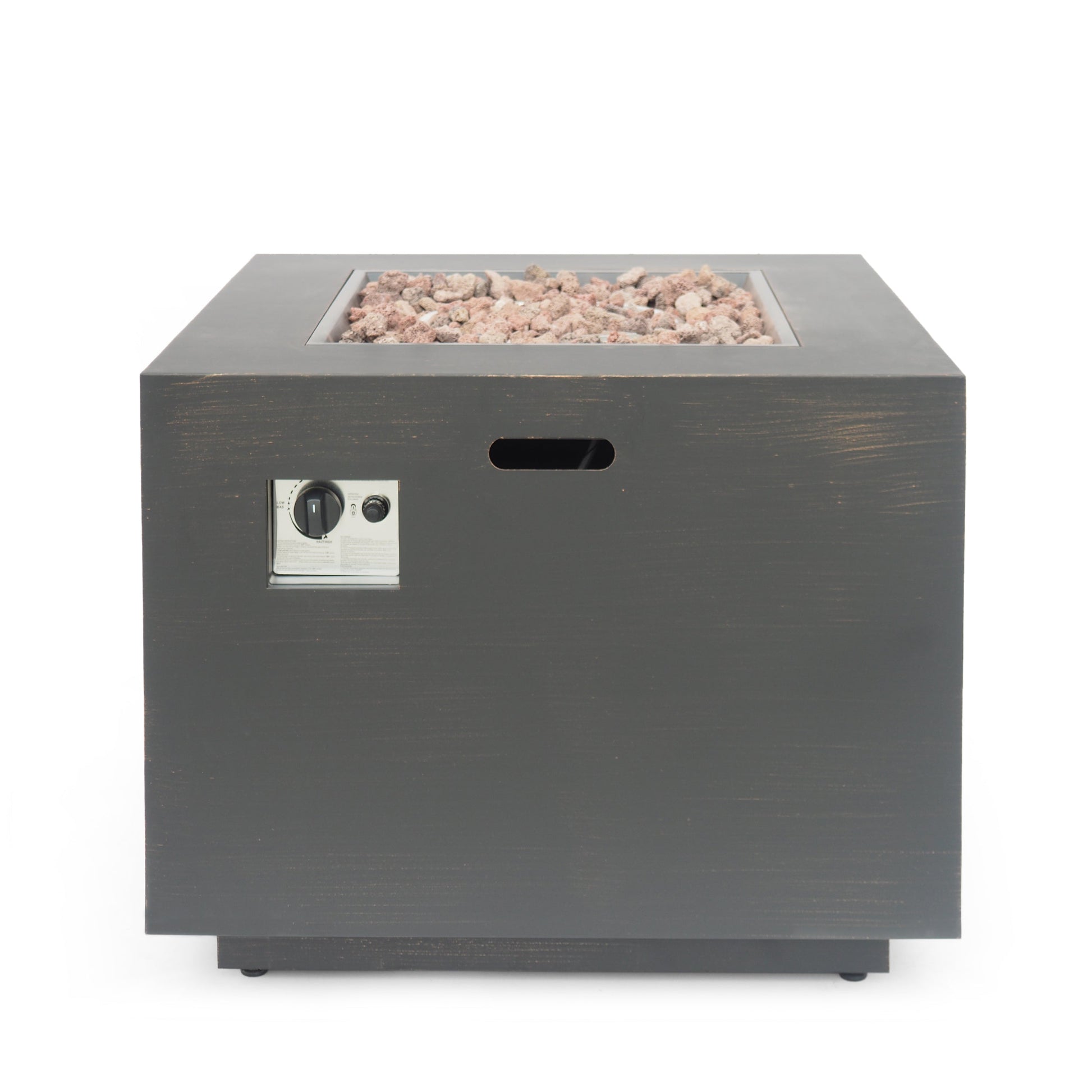 33in iron square propane fire pit brushed brown with lava rock fill by HouseOfZazla on Tampa Home & Garden Store