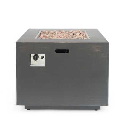 33in iron square propane fire pit brushed brown with lava rock fill by HouseOfZazla on Tampa Home & Garden Store