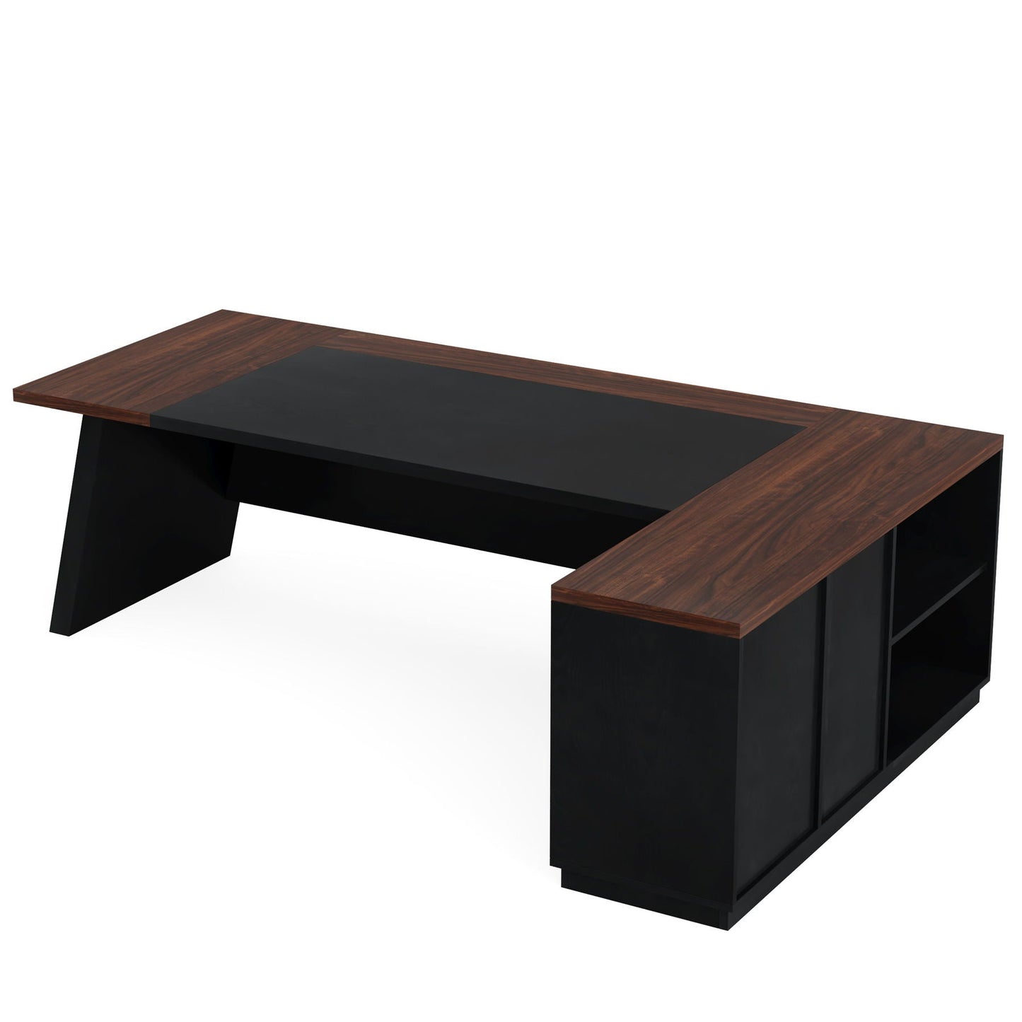 L-shaped executive desk with file cabinet and drawers woodgrain top black base HouseOfZazla on Tampa Home & Garden Store