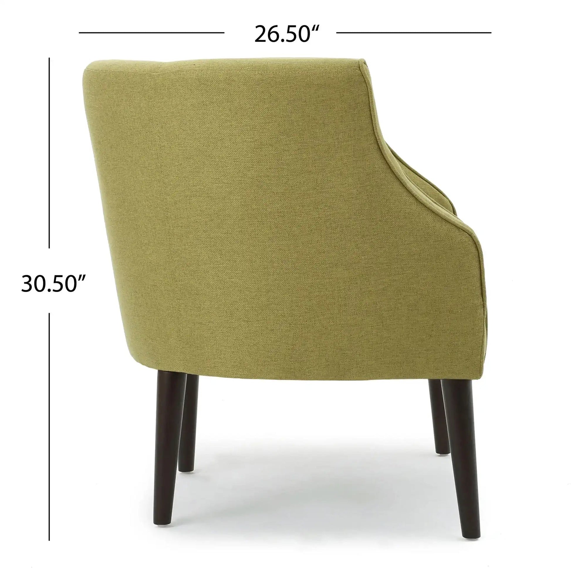 Contemporary Upholstered Club Chair olive green fabric with dark wood legs on Tampa Home & Garden Store