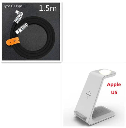 2-item 3 in 1 fast charging set: 1.5m Type-C cable with orange clip and white wireless stand on Tampa Home & Garden Store