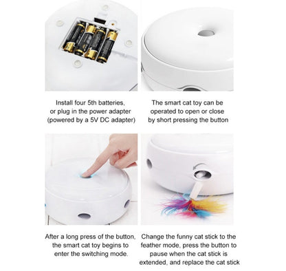 Electric cat toy with donut-style turntable, white battery-powered device, includes feather wand on Tampa Home & Garden Store