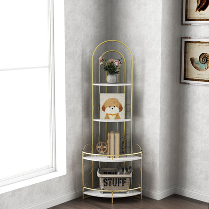Gold 4-Tier Corner Bookshelf, Modern Style, Plant Stand with Metal Frame - Tampa Home & Garden Store