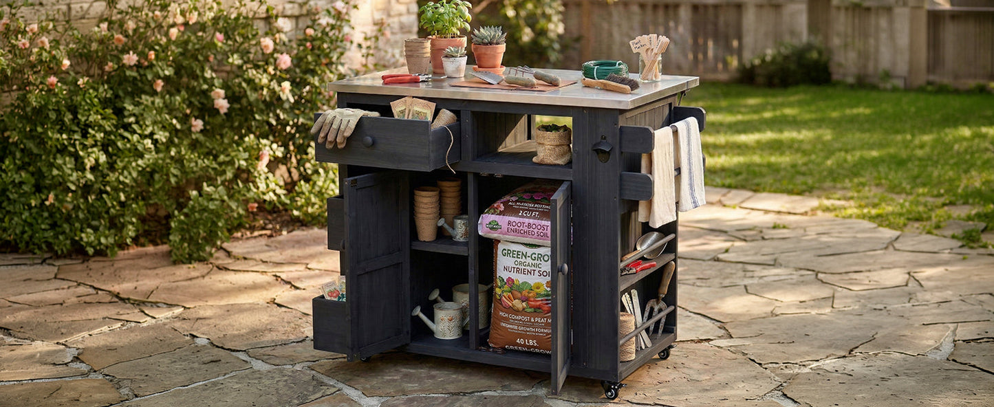 Extendable Outdoor Kitchen Island and Cart