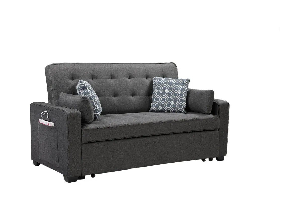 Sleeper Sofa with USB Ports and Pillows Gray