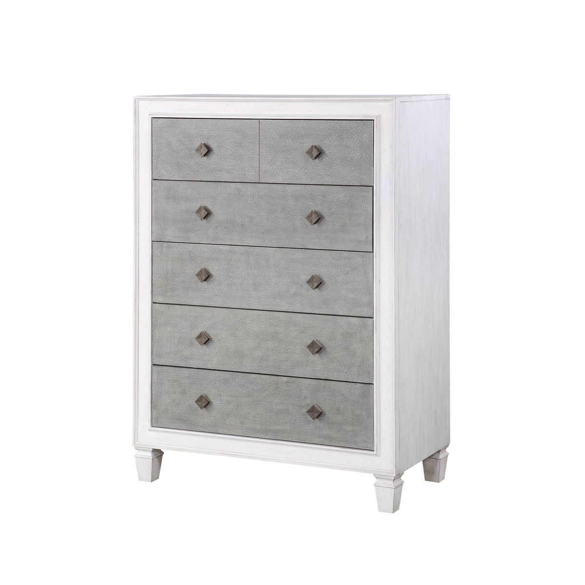 Katia Weathered Chest white accent chest with smooth grey textured fronts HouseOfZazla on Tampa Home & Garden Store