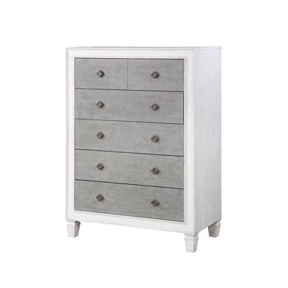 Katia Weathered Chest white accent chest with smooth grey textured fronts HouseOfZazla on Tampa Home & Garden Store