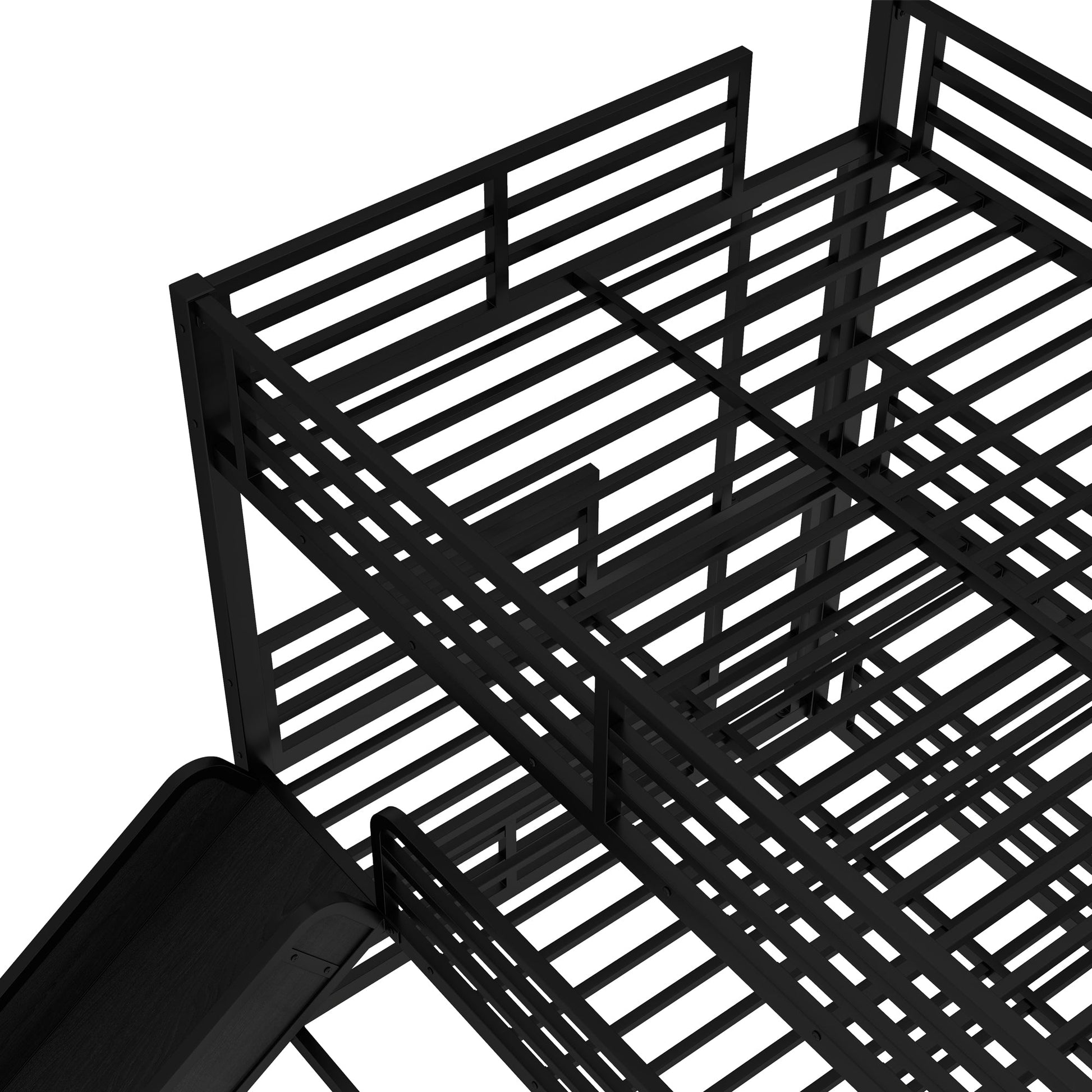 Queen over Queen bunk bed frame with slide in black metal finish, HouseOfZazla on Tampa Home & Garden Store