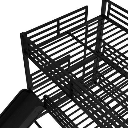 Queen over Queen bunk bed frame with slide in black metal finish, HouseOfZazla on Tampa Home & Garden Store