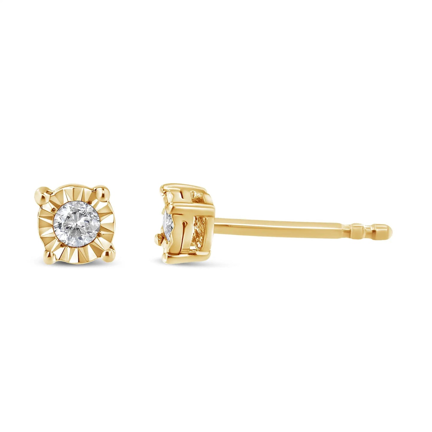 Gold-tone diamond stud earrings with round center stone and textured sunburst bezel on Tampa Home & Garden Store