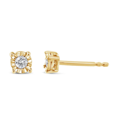 Gold-tone diamond stud earrings with round center stone and textured sunburst bezel on Tampa Home & Garden Store
